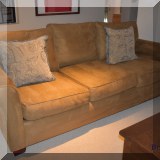 F35. Max Home ultrasuede sofa. 36”h 85”w x 38”d 